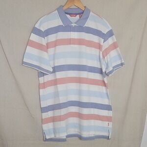 IZOD Men's Polo Red White And Blue Striped Short Sleeve Collared Knit USA 250